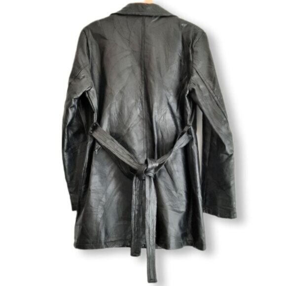 LE WORLD Vintage Genuine Leather Jacket Coat Patchwork Finish Black Sz L - Picture 2 of 14